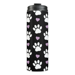 Paw Pattern, Dog Paws, White Paws, Lilac Hearts Thermal Tumbler