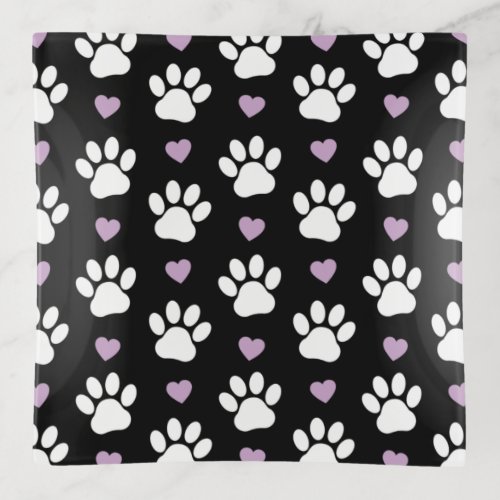 Paw Pattern Dog Paws White Paws Lilac Hearts Trinket Tray