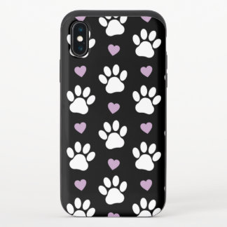 Paw Pattern, Dog Paws, White Paws, Lilac Hearts iPhone X Slider Case