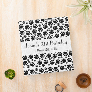 Paw Pattern, Paw Prints, Black and White, Birthday Binder
