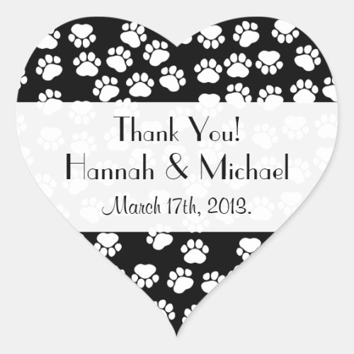 Paw Pattern Paw Prints Black and White Wedding Heart Sticker