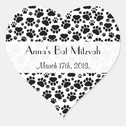 Paw Pattern Paw Prints Dog Paws Bat Mitzvah Heart Sticker