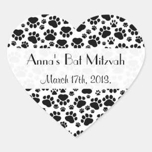 Paw Pattern, Paw Prints, Dog Paws, Bat Mitzvah Heart Sticker