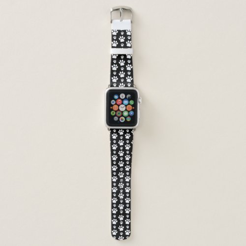 Paw Pattern Paw Prints Dog Paws Black and White Apple Watch Band