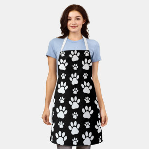 Paw Pattern, Paw Prints, Dog Paws, Black and White Apron