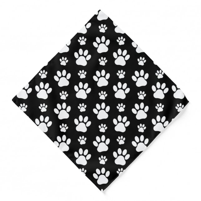 Paw Pattern, Paw Prints, Dog Paws, Black and White Bandana (Front)