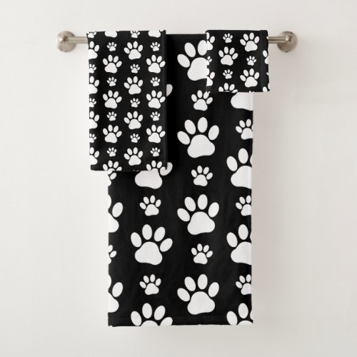 Paw Pattern Paw Prints Dog Paws Black and White Bath Towel Set