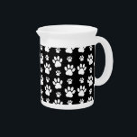 Paw Pattern, Paw Prints, Dog Paws, Black and White Beverage Pitcher<br><div class="desc">Cute,  fun and adorable pattern with white paws on black background. Modern and trendy gift,  perfect for the dog lover in your life.</div>