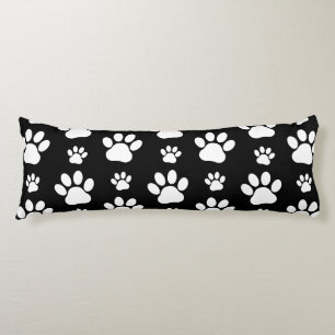 Paw Pattern, Paw Prints, Dog Paws, Black and White Body Pillow
