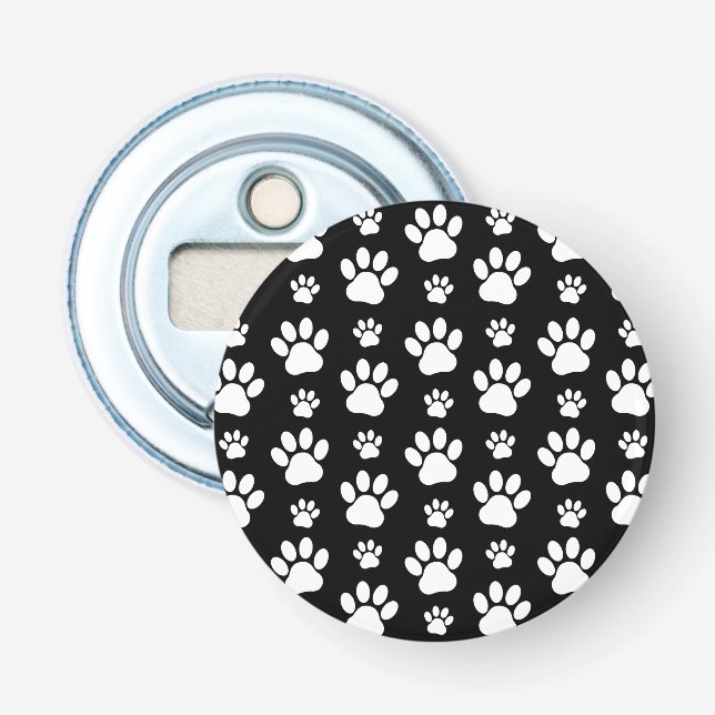 Paw Pattern, Paw Prints, Dog Paws, Black and White Bottle Opener (Front)
