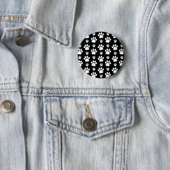 Paw Pattern, Paw Prints, Dog Paws, Black and White Button (In Situ)