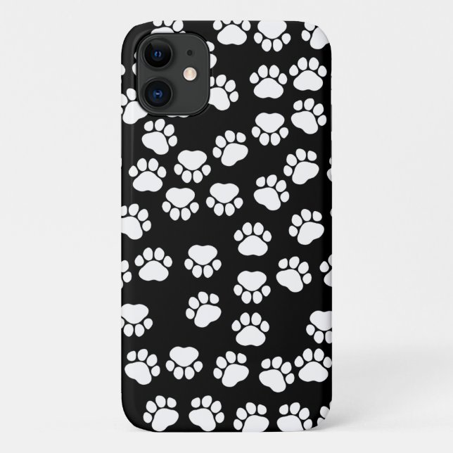 Paw Pattern, Paw Prints, Dog Paws, Black and White Case-Mate iPhone Case (Back)