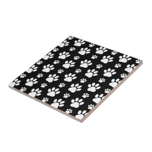 Black And White Dog Paw Print Pattern Rug by Cool Prints