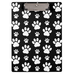 Paw Pattern, Paw Prints, Dog Paws, Black and White Clipboard
