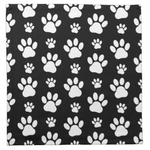 Paw Pattern, Paw Prints, Dog Paws, Black and White Cloth Napkin