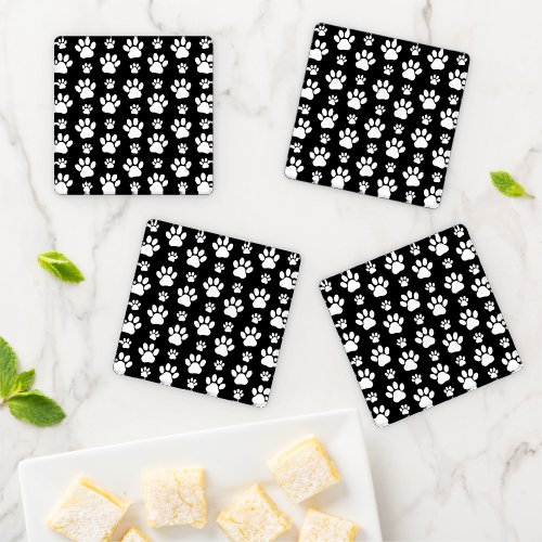 Paw Pattern Paw Prints Dog Paws Black and White Coaster Set