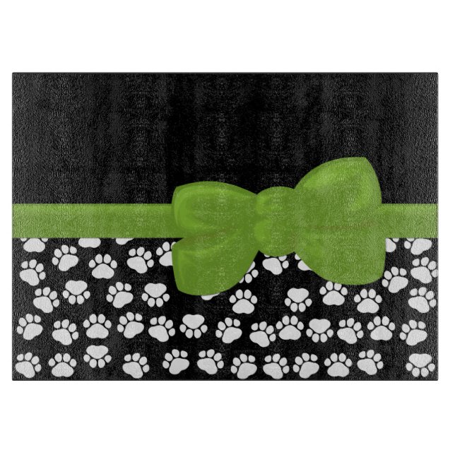 Paw Pattern, Paw Prints, Dog Paws, Black and White Cutting Board (Front)