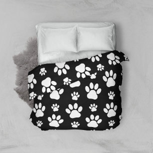 Paw Pattern, Paw Prints, Dog Paws, Black and White Duvet Cover