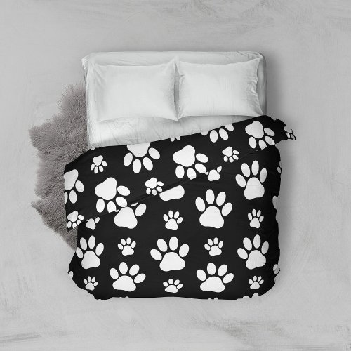 Paw Pattern Paw Prints Dog Paws Black and White Duvet Cover