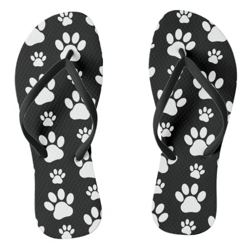Paw Pattern Paw Prints Dog Paws Black and White Flip Flops
