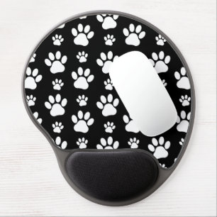 Paw Pattern, Paw Prints, Dog Paws, Black and White Gel Mouse Pad