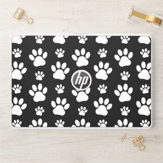 Paw Pattern, Paw Prints, Dog Paws, Black and White HP Laptop Skin