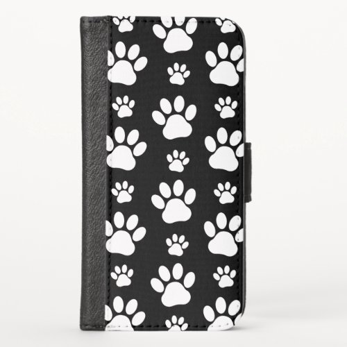 Paw Pattern Paw Prints Dog Paws Black and White iPhone X Wallet Case