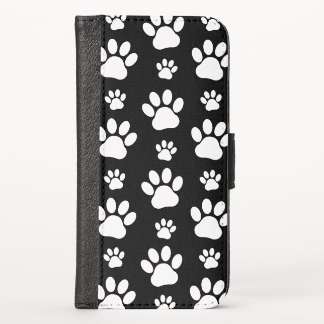 Paw Pattern, Paw Prints, Dog Paws, Black and White iPhone Wallet Case (Front)