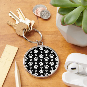 Paw Pattern, Paw Prints, Dog Paws, Black and White Keychain