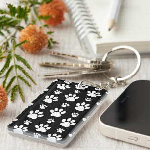 Paw Pattern, Paw Prints, Dog Paws, Black and White Keychain