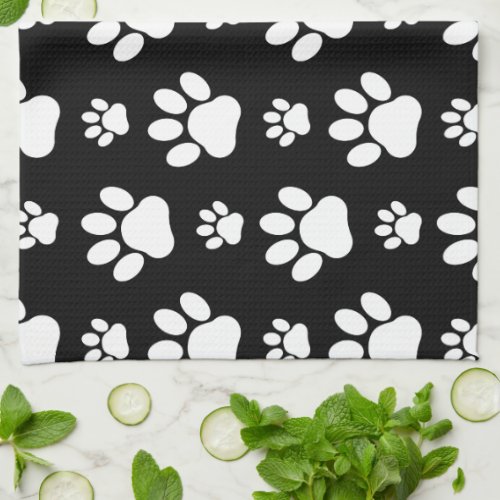 Paw Pattern Paw Prints Dog Paws Black and White Kitchen Towel