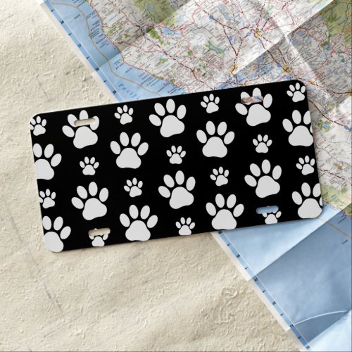 Paw Pattern Paw Prints Dog Paws Black and White License Plate