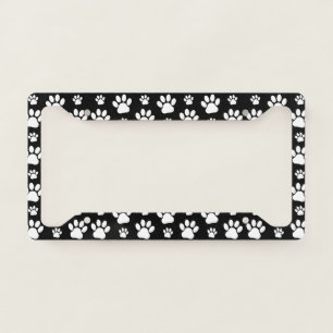 Paw Pattern, Paw Prints, Dog Paws, Black and White License Plate Frame