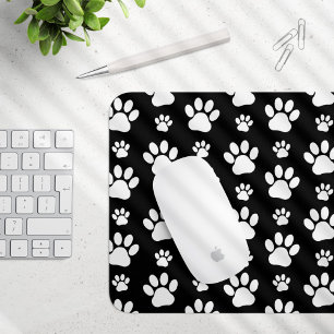 Paw Pattern, Paw Prints, Dog Paws, Black and White Mouse Pad