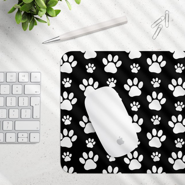 Paw Pattern, Paw Prints, Dog Paws, Black and White Mouse Pad (Creator Uploaded)