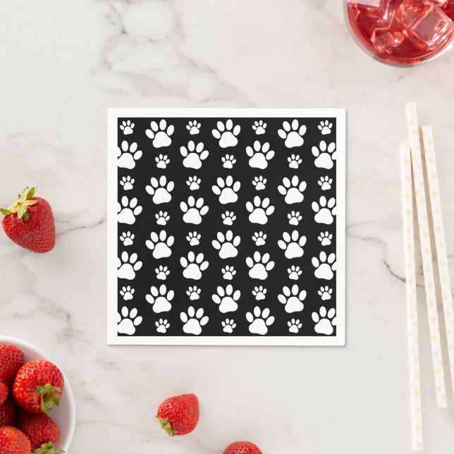 Paw Pattern, Paw Prints, Dog Paws, Black and White Napkins (Insitu)