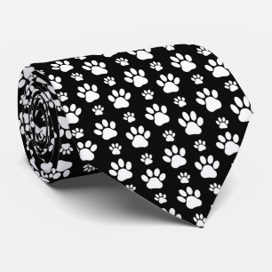 Paw Pattern, Paw Prints, Dog Paws, Black and White Neck Tie