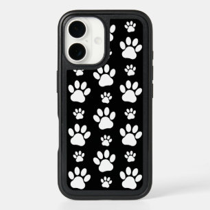 Paw Pattern, Paw Prints, Dog Paws, Black and White iPhone 16 Case