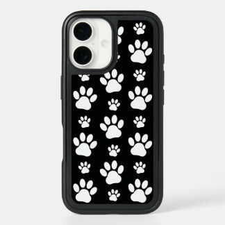 Paw Pattern, Paw Prints, Dog Paws, Black and White iPhone 16 Case