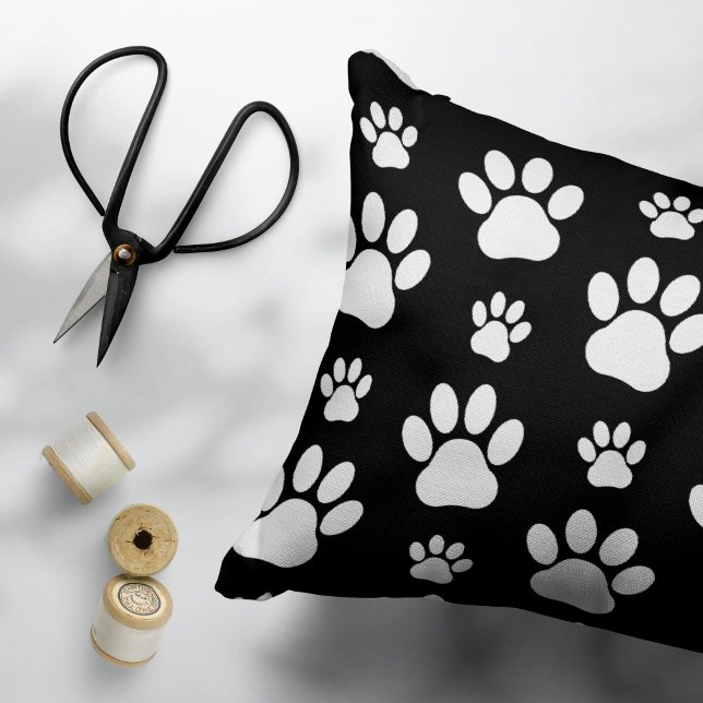 Paw Pattern, Paw Prints, Dog Paws, Black and White Pillow Case (Creator Uploaded)