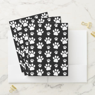 Paw Pattern, Paw Prints, Dog Paws, Black and White Pocket Folder
