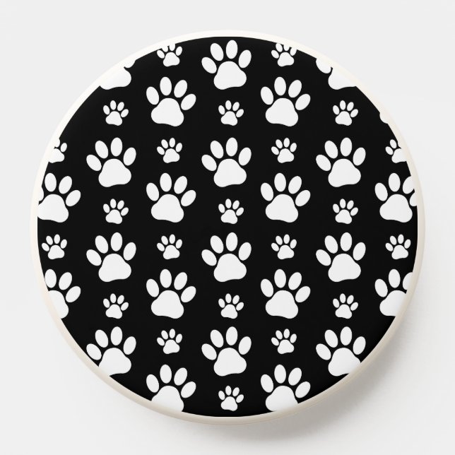 Paw Pattern, Paw Prints, Dog Paws, Black and White PopSocket (Popsocket)