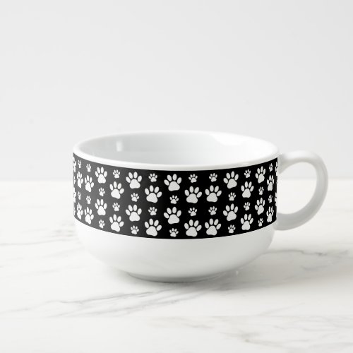 Paw Pattern Paw Prints Dog Paws Black and White Soup Mug