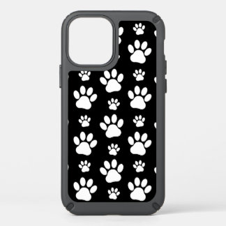 Paw Pattern, Paw Prints, Dog Paws, Black and White Speck iPhone 12 Case
