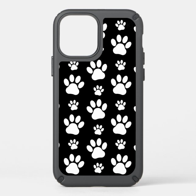 Paw Pattern, Paw Prints, Dog Paws, Black and White Speck iPhone 12 Case (Front)