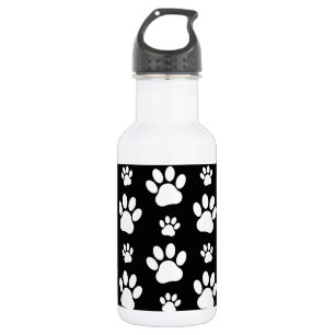 Paw Pattern, Paw Prints, Dog Paws, Black and White Stainless Steel Water Bottle