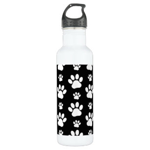Paw Pattern, Paw Prints, Dog Paws, Black and White Stainless Steel Water Bottle