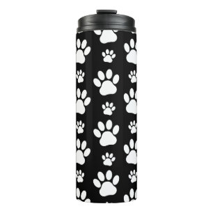 Paw Pattern, Paw Prints, Dog Paws, Black and White Thermal Tumbler