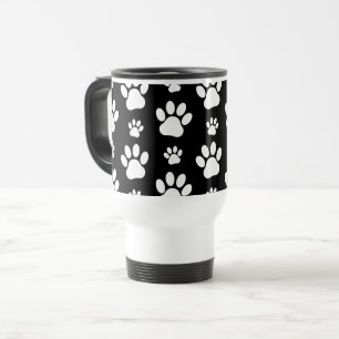 Paw Pattern, Paw Prints, Dog Paws, Black and White Travel Mug