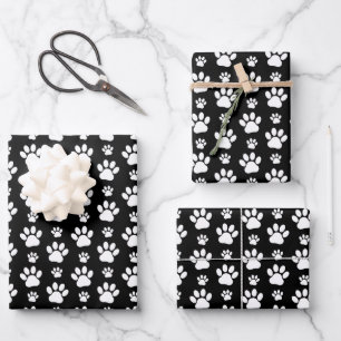 Paw Pattern, Paw Prints, Dog Paws, Black and White Wrapping Paper Sheets